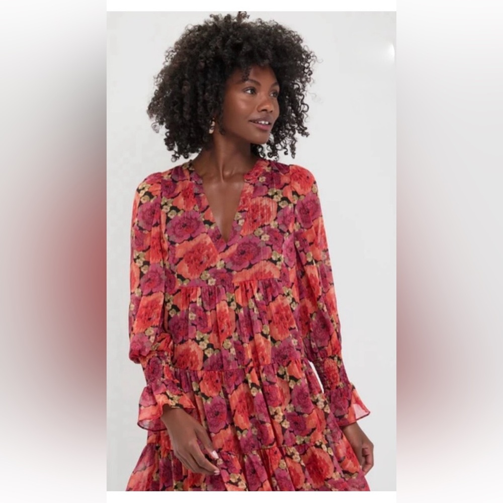 Tuckernuck Red and Pink Floral Tiered Mini Dress